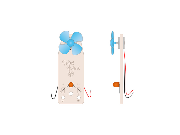 Add the LED onto the front of the Wind Wand body with the legs matching the lines.