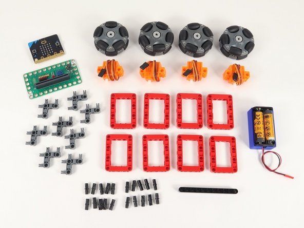 Gather the parts needed to assemble the Omni Wheel Rover.