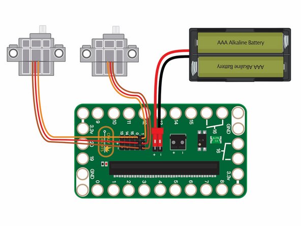 Connect the servos to the Bit Board to Servo Pins 0 and 1.