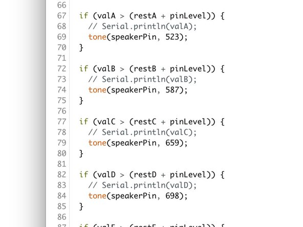 You can change the type of tone (note) that each Touch Point makes by changing number values in the code.