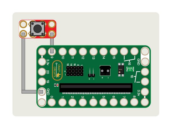 Once we've determined where our Bit Board will go, we can add the button. It needs to be connected to Pin 9 on one side, and to GND (Ground) on the other.