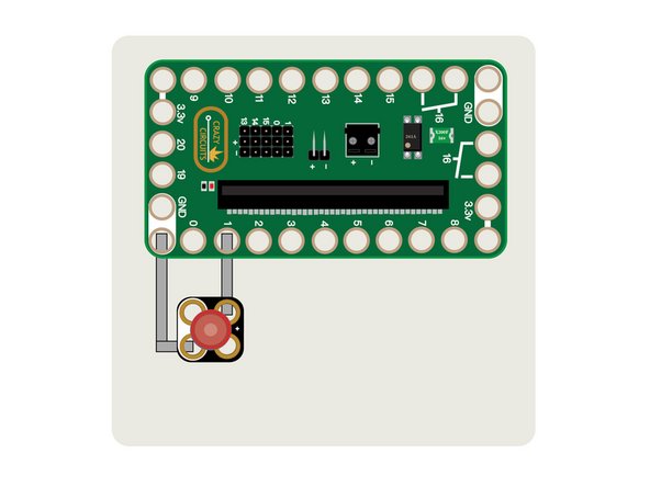 Starting with your existing circuit, we're going to add another LED and a pushbutton.