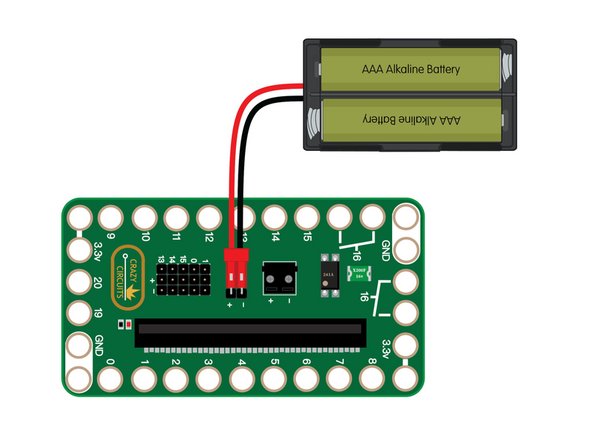 For some projects we just power the micro:bit by plugging in a USB cable, but for this one we're using a 2 AAA battery pack to provide 3 volts to the Bit Board which will then power the micro:bit.