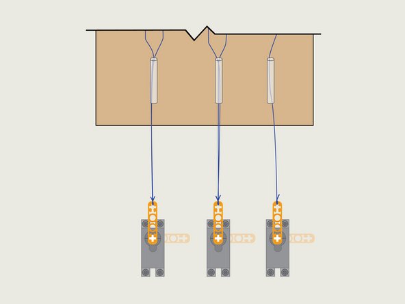 With the servos in place we can now tie the strings onto the LEGO beams.