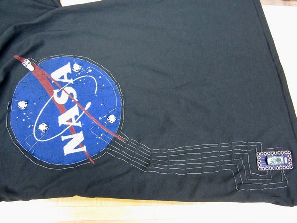 With Conductive Thread, remember that you have two layers of shirt to work with, which is useful for jumping under or over other lines of thread.