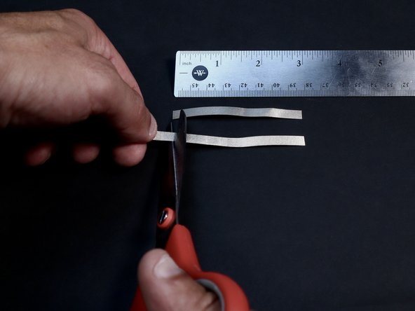 Use your ruler and scissors to measure/cut (2x)  3.5&quot; sections of conductive Maker Tape followed by (1x)  smaller 1.0&quot; section.