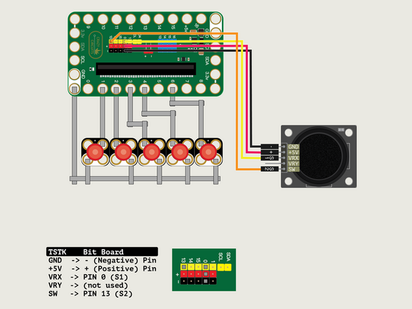 We'll connect the Thumbstick with a Crazy Circuits Ribbon Cable using all four wires.