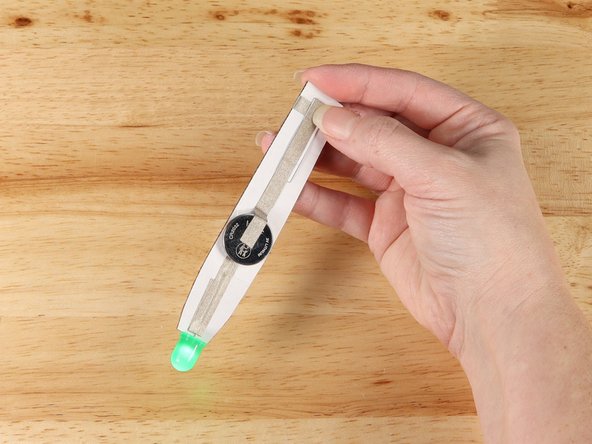 At this point you should test the circuit to make sure it works. When you press down on the switch the LED should light up.