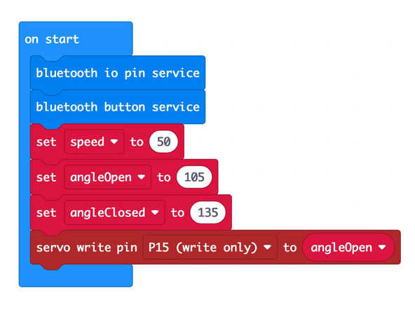 The on start block has two commands to enable the Bluetooth services we need.