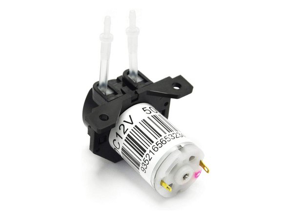 We found a DC powered water pump that was meant to run on 12 volts, but it worked fine on 9 volts so we could easily use a 9 volt battery.