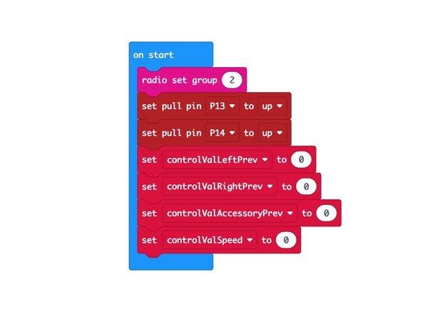 Load the following code: Tank Thumb Remote TX program: https://makecode.microbit.org/_bUaV7LU1D...