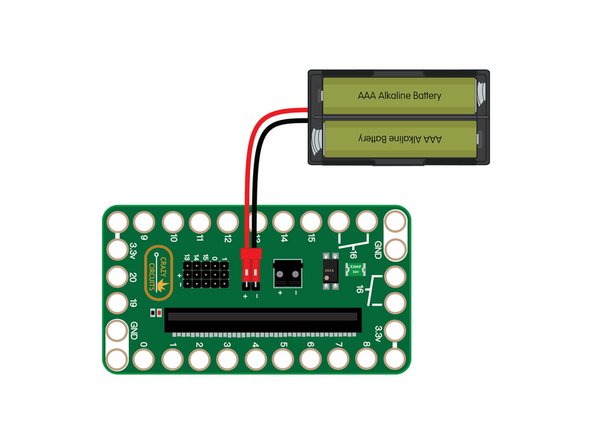 We're almost ready to try it out! Since this project uses multiple servos you'll need to plug in a battery pack to provide 3 volts to the Bit Board, which will provide the power needed to get our servos moving.