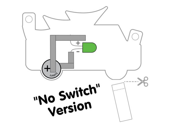 By running tape to our foldover switch but not connecting it we create a gap in the circuit that can be closed when the switch gets folded over. (We'll add the switch in Step 6.)