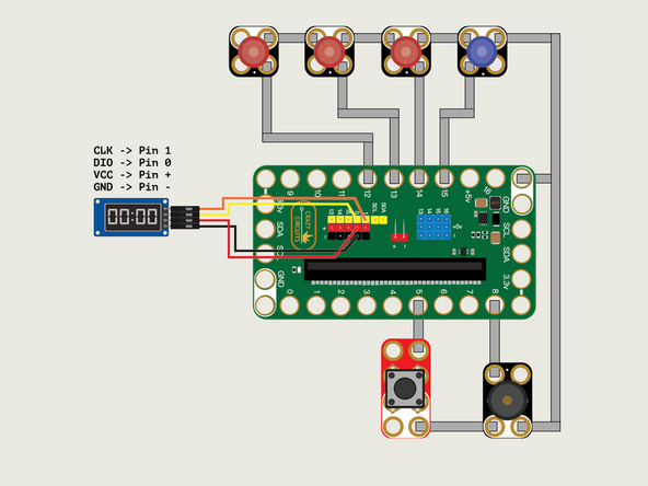 We’re going to use four F/F Jumper Wires to connect our scorebord. There’s a great extension named TM1637 that makes it very easy to show numbers on the display. Perfect for our scoreboard!