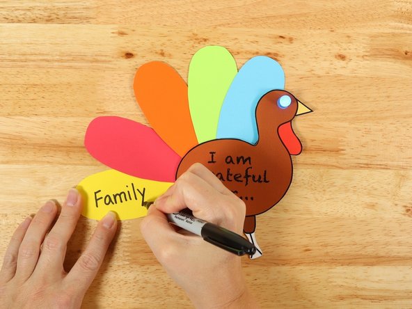 You can now use a marker to write something you are grateful for on each feather!
