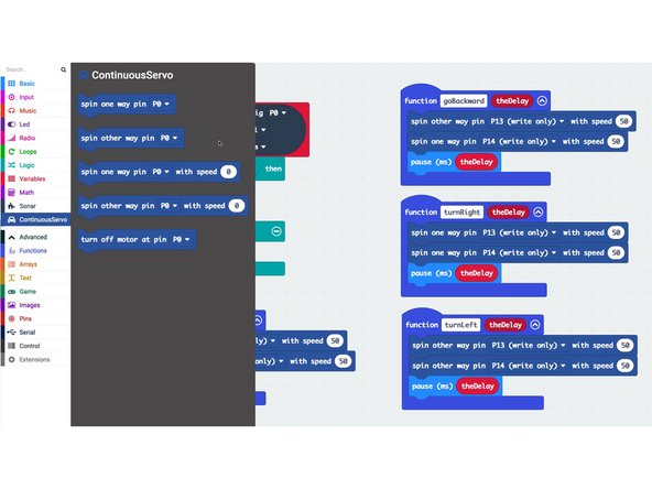 We're going to load the following code for our Obstacle Avoidance Robot program: https://makecode.microbit.org/_UCY8Ld9vY...