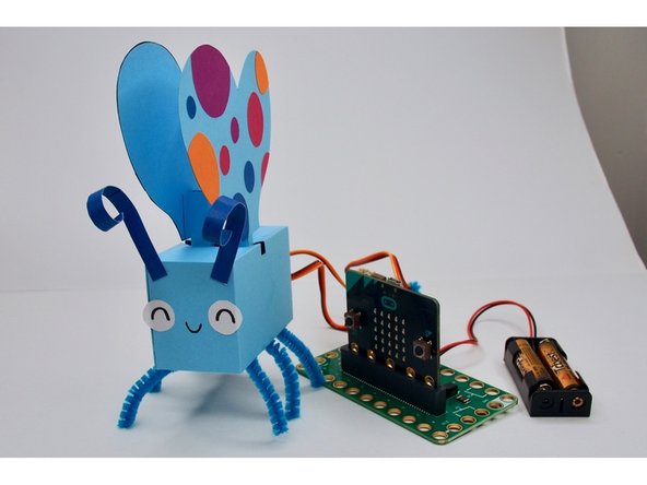 Botterfly is friendly but a little skittish — so if you move your hand close to the micro:bit, it should flutter its wings!