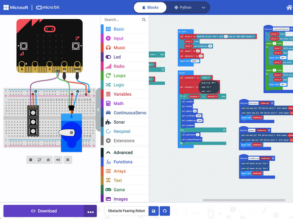Upload the code to the micro:bit: https://makecode.microbit.org/_4yoFkpPP7...
