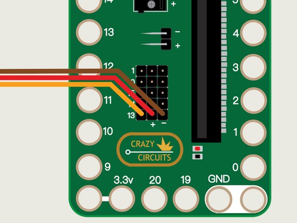 Connect the servo to Pin 13 on the Bit Board with the connector oriented so the orange wire is nearest to the number 13.