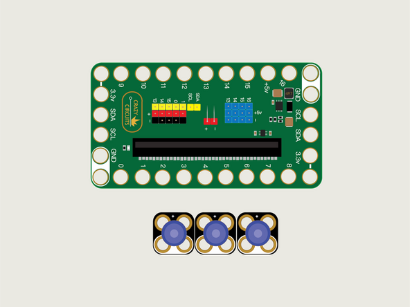 Gather your components. You will need a micro:bit V2, a Bit Board,  some Crazy Circuits LEDs, and some 1/8" Maker Tape.
