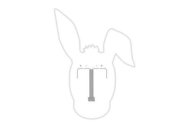 Add a tape loop to the center piece of tape, then stick the battery down to it. (Make sure you stick the negative side of the battery down.)