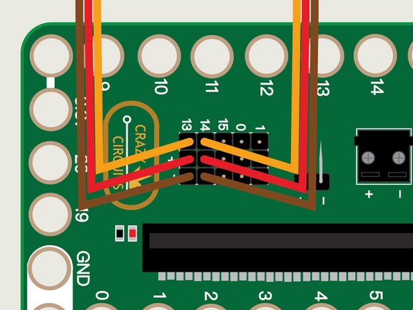Connect the arm servo to Pin 14 on the Bit Board, then connect the mallet servo to Pin 13 on the Bit Board.