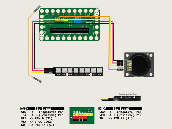 We'll connect the Thumbstick with a Crazy Circuits Ribbon Cable using all four wires.