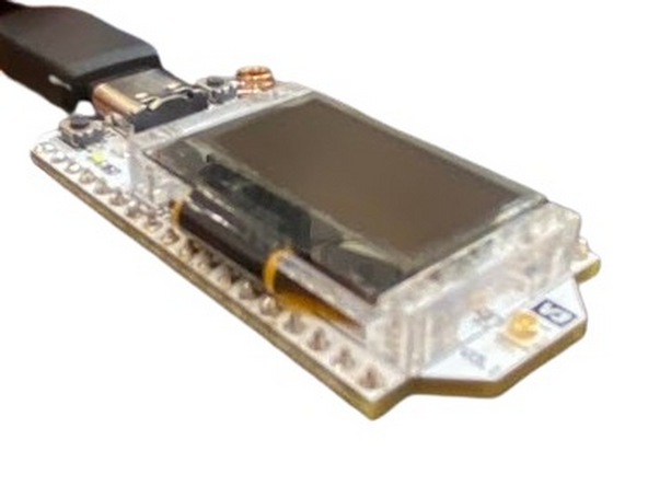 To earn a badge for the LoRa FeatherWing, plug in the Heltech board included in the kit with a USB-C cable. It is already set up to receive LoRa information. Use what you've learned to send it some text, making sure to change the frequency to what the display says. (Remember MHz versus Hz!)