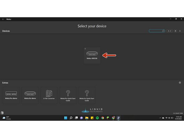 Wait for the light on your Moku to turn green. Once it does, open up the Moku software on your device. Pictured is what you should see.