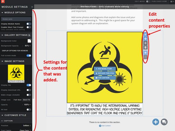 Digication operates hierarchically.  A page is divided into sections.  Sections can be moved and edited.