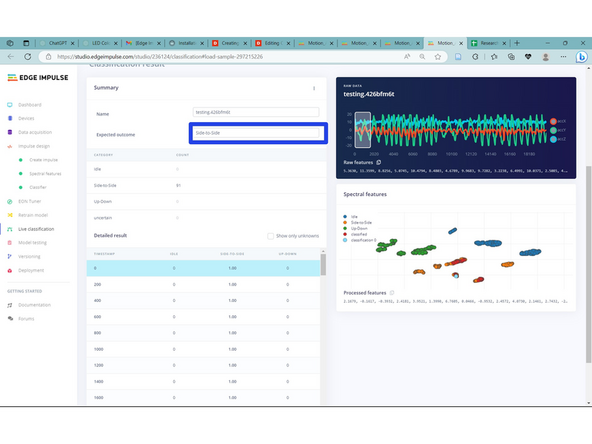 Select "Start Sampling" and begin to do one of the three motions. You want to evenly distribute your training and test data, so do approximately two tests for each movement (6 tests total).