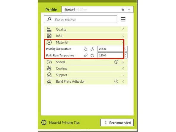 Material: This refers to the type of 3D print filament we are working with.