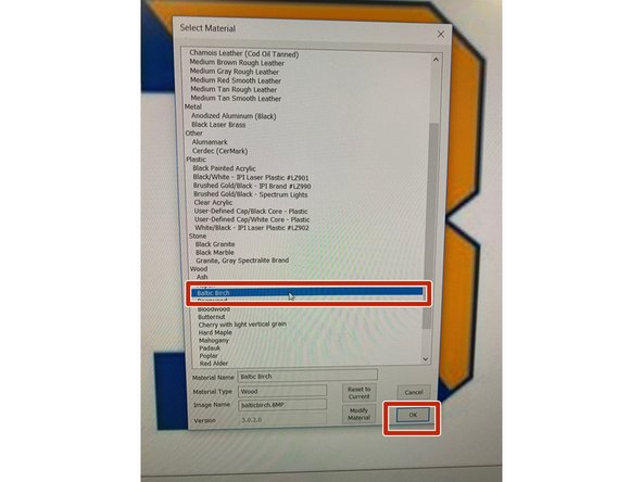 For this example, we will be using Baltic Birch.