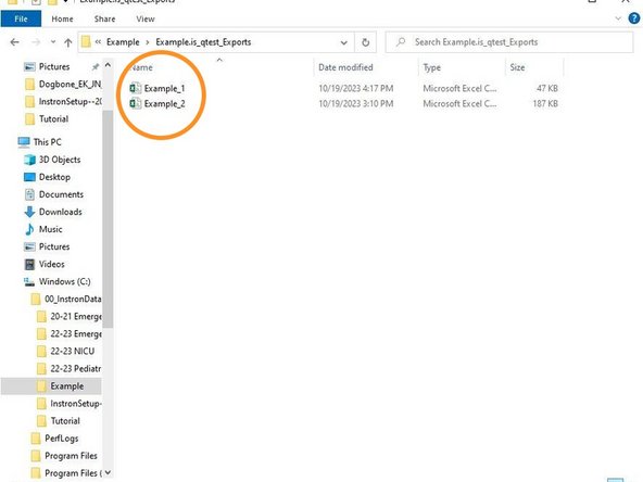 There will be a separate Excel file for each Specimen tested containing time, displacement and force measurements.