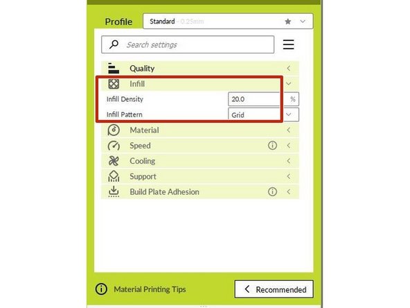Quality: Standard quality (layer height) is 0.25mm