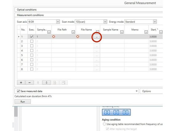 Select the number of check boxes under 'Exec.' according to the quantity of sample holders that you have loaded in the instrument and modify sample location according to your needs.
