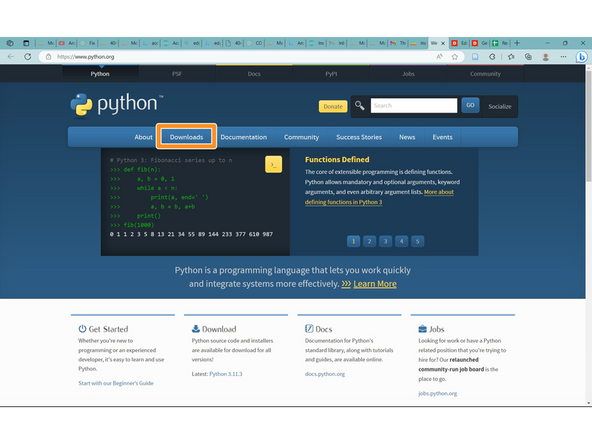 To begin installation, click the link in the RED box or here: https://www.python.org/