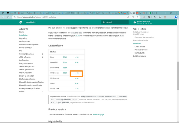 You will be on the main page. In the Arduino CLI tools bar on the left, select &quot;Installation.&quot;