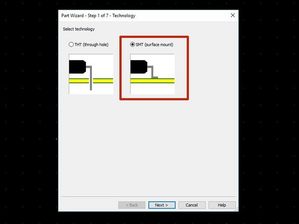 Launch Ultiboard.  Choose to create a new project of type PCB design.  Launch the Part wizard in Ultiboard (Tools -&gt; Part wizard) and choose to create a surface mount (SMT) part.