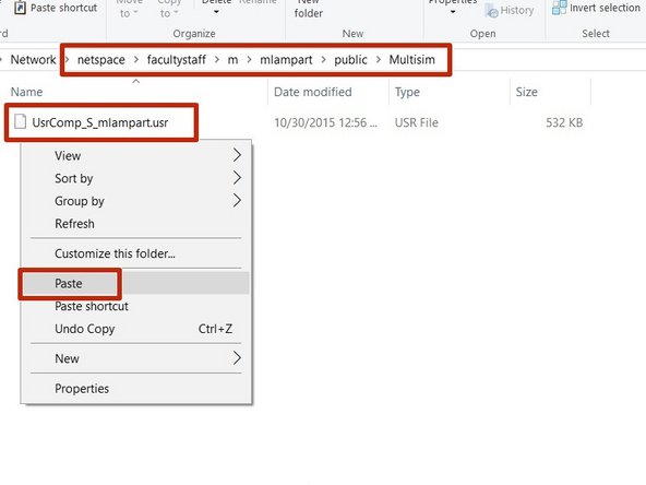 Create a Multisim folder in your Public or Private space on Bucknell's Netspace:  \\netspace\students\*\USERNAME\public\Multisim