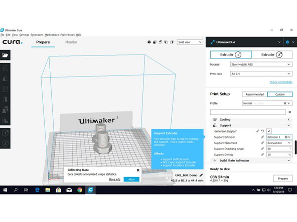 You must check the Build Plate Adhesion Extruder in the Custom Menu. This is also where you will be able to select the Adhesion Type you would like to apply (None, Raft, Skirt or Brim).