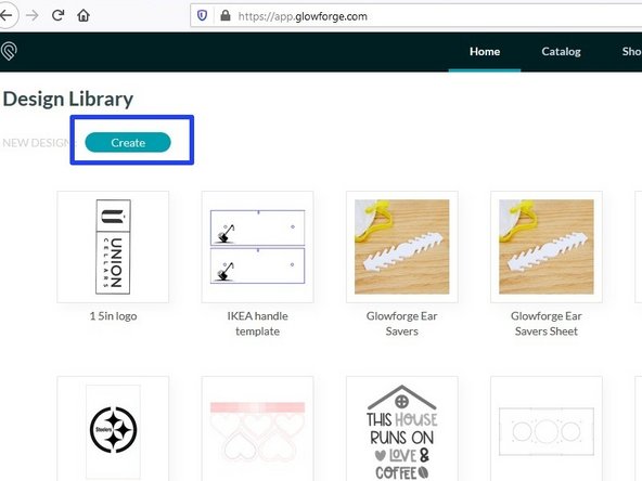 Within the Glowforge web app, click the Create button in the top left corner.  Choose Upload from File from the next menu and choose your SVG file.