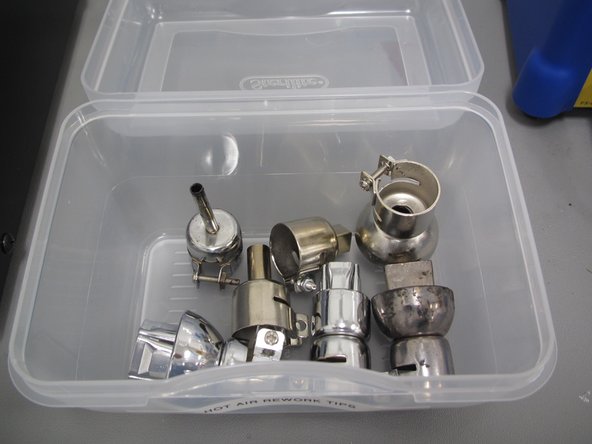 Choose a nozzle that will just cover the part of your PCB you wish to solder.  In this example we will use an 0805 resistor, so we have chosen the smallest nozzle which will cover the resistor.