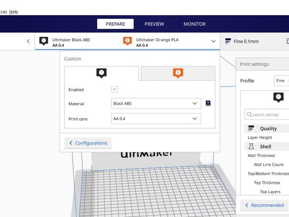 If the color and/or material type is incorrect, make the appropriate selection under custom