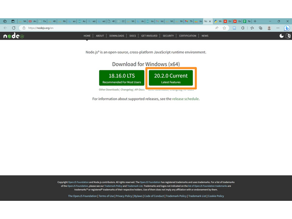 To begin installation, click the link in the RED box or here: https://nodejs.org/en/