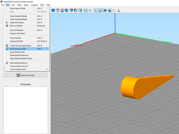 Sometimes you wish to rotate an object so that a particular face or surface sits flat on the print bed.  Rather than arbitrarily guessing rotation axes/angles you can use a Simplify3D function.