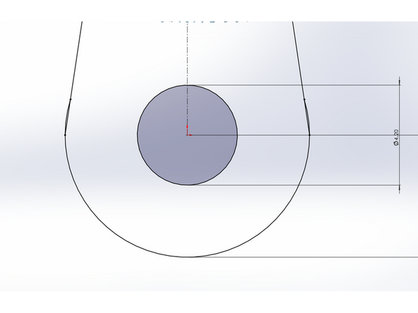 Click below the bottom edge of the small circle and hold down the mouse button. Drag the mouse across the bottom of the small circle.  The bottom arc of the circle will be trimmed up to the point where it intersects on either side with the tangent lines drawn previously.  Release the mouse button. This will trim one quarter of the circle.