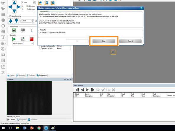 Note that the camera display will change.  This is because the camera head is now looking at a different portion of the bed.  This is normal and can be ignored, as long as you confirmed a good camera output in the previous step.
