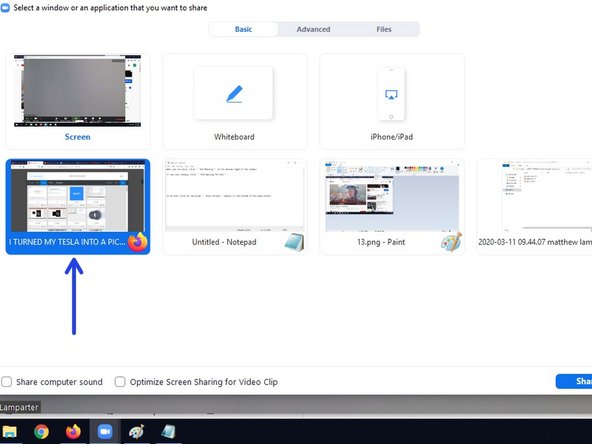 With this content open on the computer,  click on the green Share Screen button in the bottom of the Zoom window.