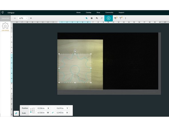 Be sure to have the entirety of your design within the bounds of the usable Glowforge operating area.  Notice the light grey border in the third image here.  Your design must stay within that border for it to be cut.  Your material should likewise be within that border.